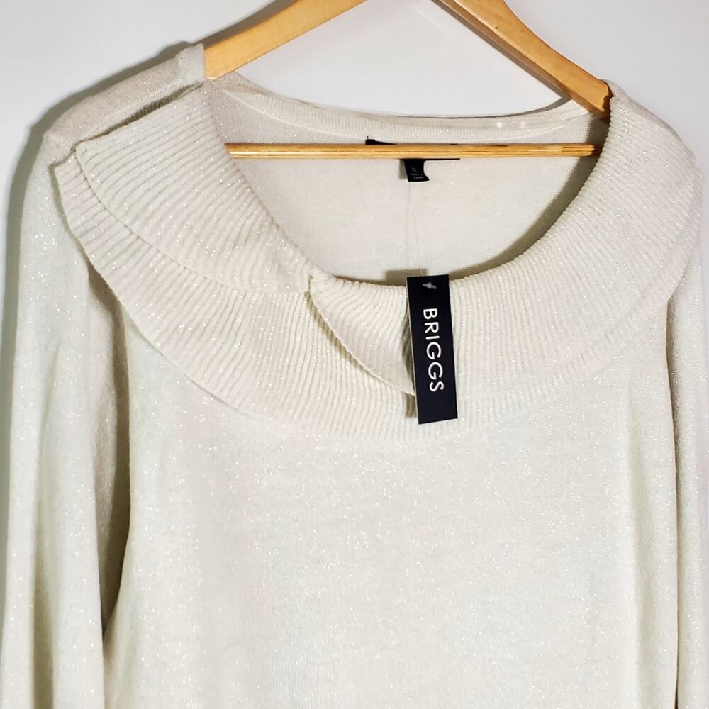 Briggs NWT metallic White scoop neck open knit casual sweater SIZE XL
